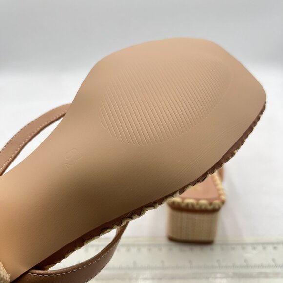 XYD Light Tan Open Toe Woven Flip Flops Summer Chunky Low Heel Thong Sandals - Picture 6 of 8